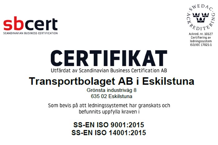 Kvalitets- och miljöcertifiering enl ISO